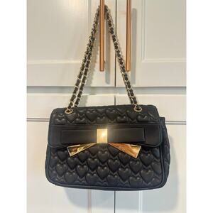 Betsy Johnson Shoulder quilted heart bag bow handbag casual black gold